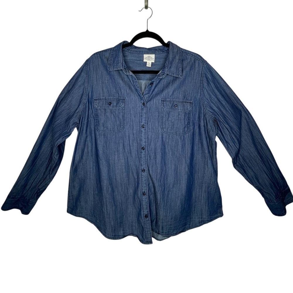 St.John's Bay Dark Blue Lightweight Denim Button-Front Long Sleeve Shirt PXXL